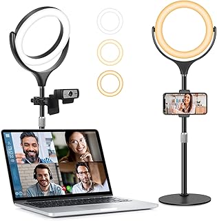 Ring Light Computer for Video Conferencing Zoom Meeting, Desk Ring Light for Laptop, Desktop Lighting with Stand and Phone Holder for Video Recording/Calls,Circle Light/iPhone Selfie Light/Halo Light