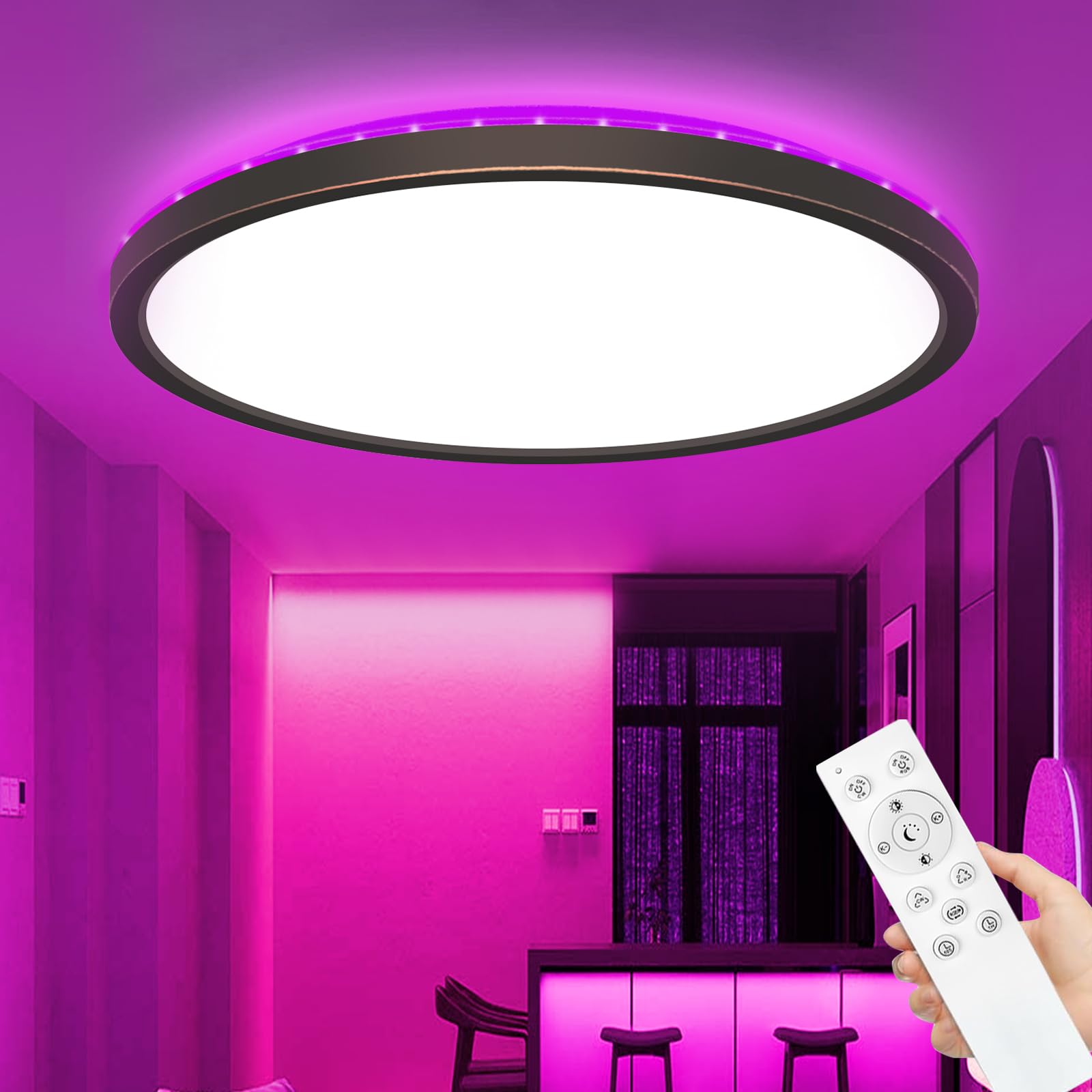 zemty 24W 3200LM LED Deckenleuchte Dimmbar, RGB Deckenlampe Farbwechsel für Kinderzimmer Schlafzimmer