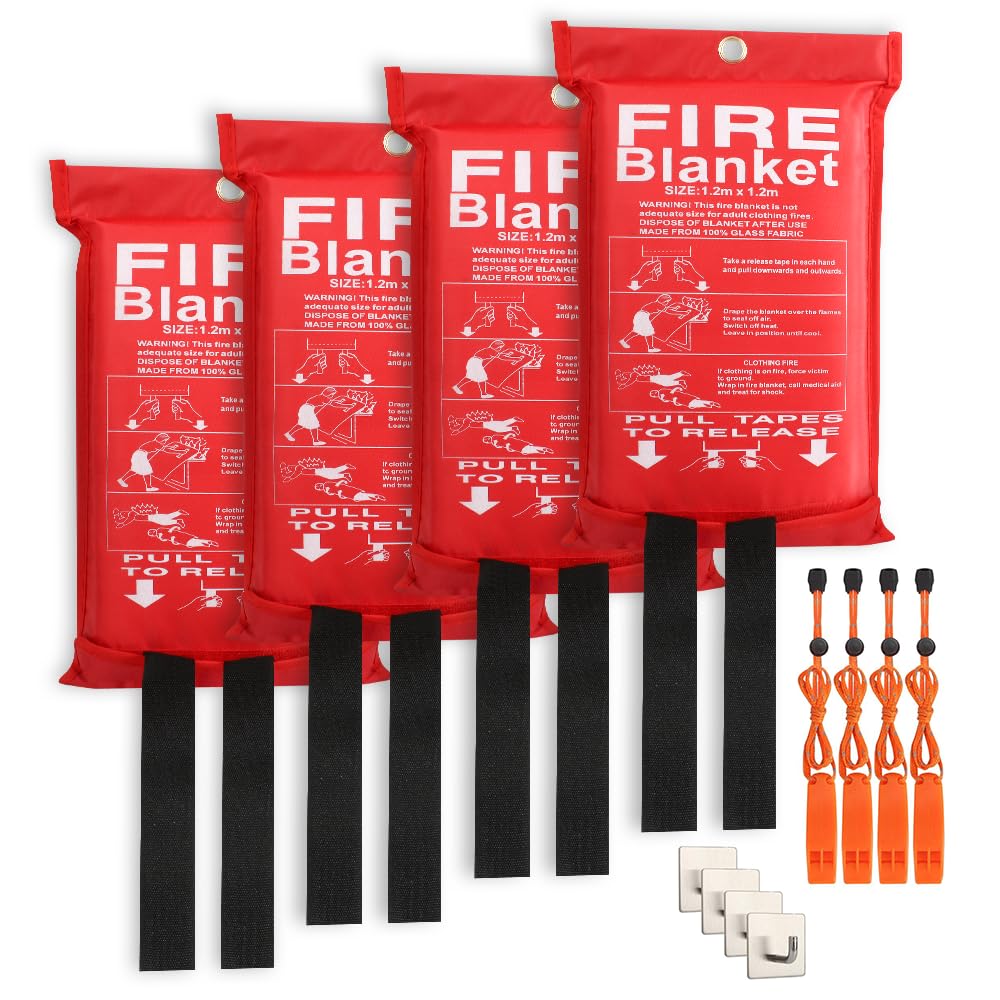 ELDAR 4-Pack Fire Blanket - X-Large Fiberglass Fireblanket for Kitchen, Home Emergency