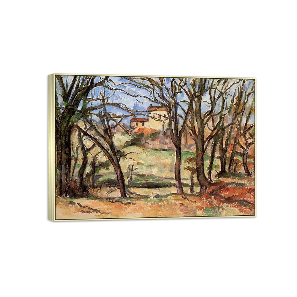 SDYSKKUG Canvas Wall Art Picture Decor House Tree by Paul Cezanne 42x30cm Silver Frame