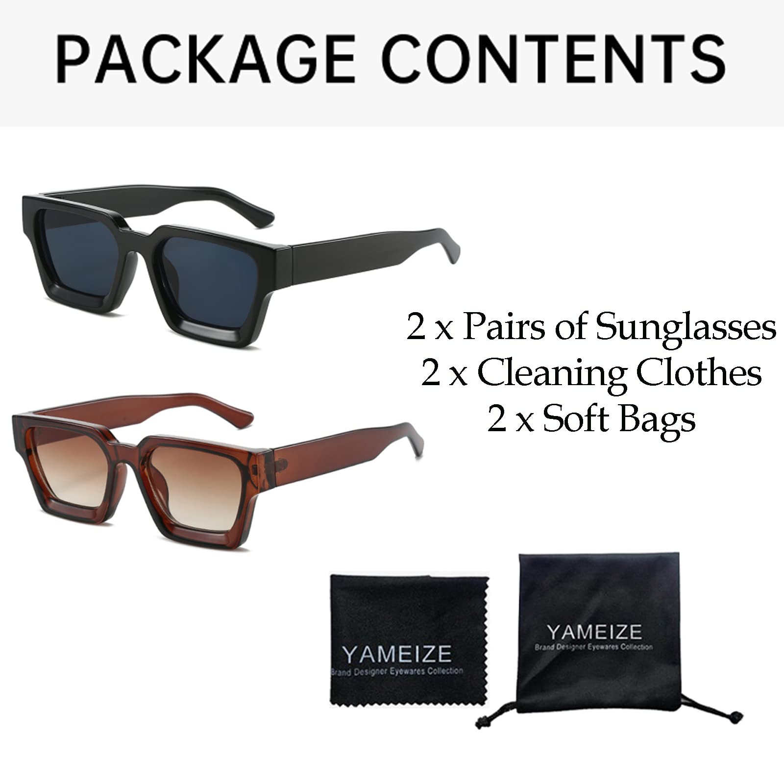 YAMEIZE Rettangolari Quadrati Occhiali da Sole-da Uomo Moda Rettangolari da Donna con Protezione UV400 Retrò Vintage Occhiali