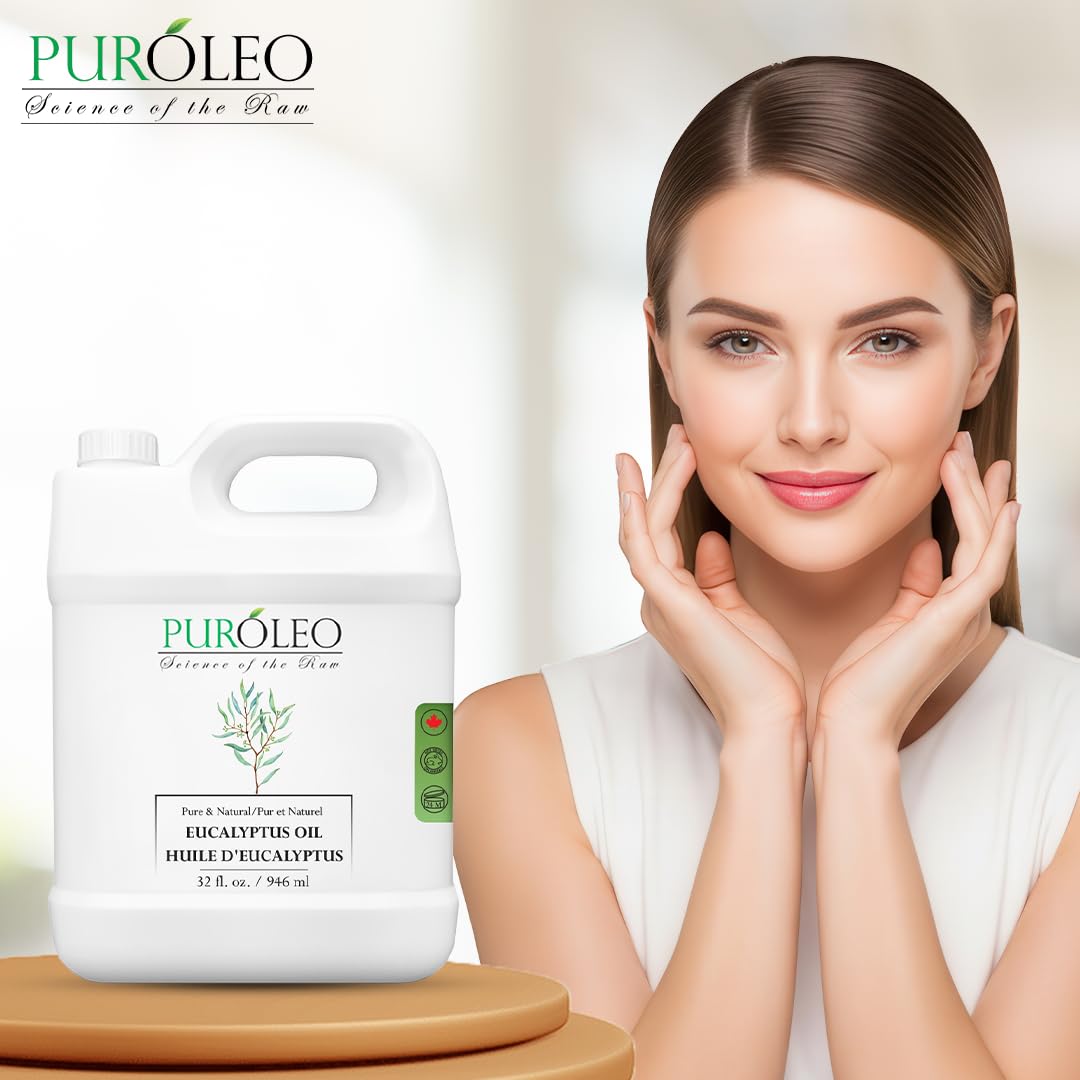 PUROLEO - Aceite esencial de eucalipto (fabricado en Canadá) 100% puro, aceite natural de aromaterapia para difusor, masaje, ducha, vaporizadores de aceite de baño (946 ml)