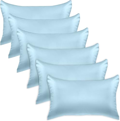 Elegant Comfort Juego de 6 fundas de almohada de satén de viscosa refrescante con cierre de cremallera oculto, suave y sedosa para un mejor cuidado
