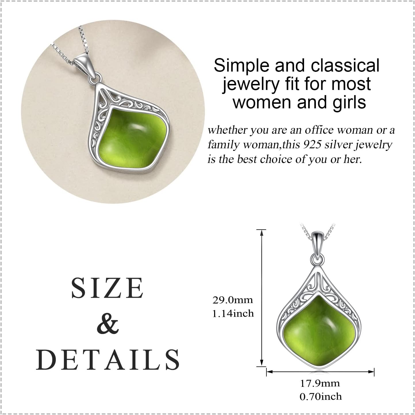 YAFEINI Teardrop Necklace Sterling Silver Filigree Irish Pendant Necklace Natural Stone Moonstone/Lapis Lazuli/Larimar/Moss Agate Necklace Jewelry - Image 5