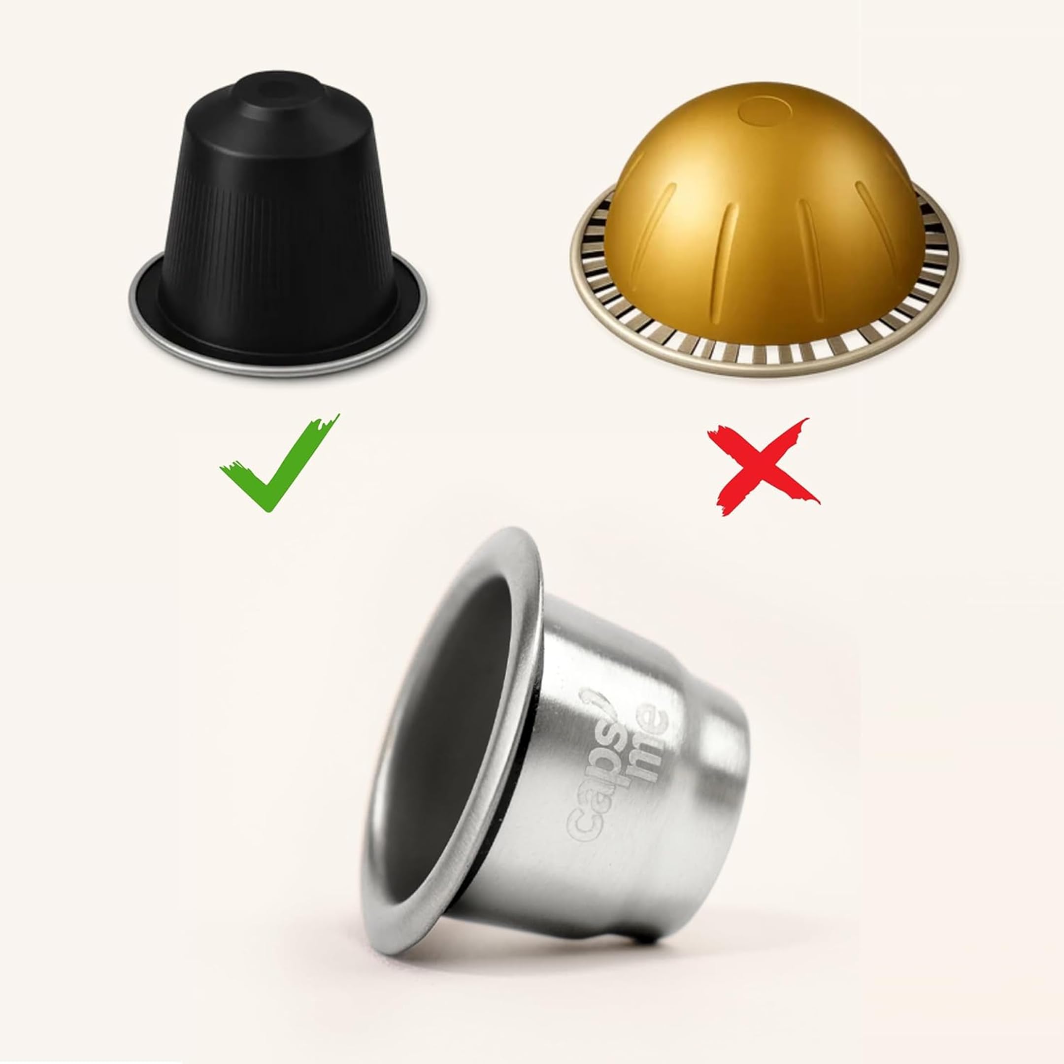 CAPS ME - Pack Recharge Capsules Réutilisables Rechargeables Compatibles avec Nespresso Original, (2 Dosettes en Inox 48 Couvercle Opercules en Papier 200g De Café de spécialité) - Made in France