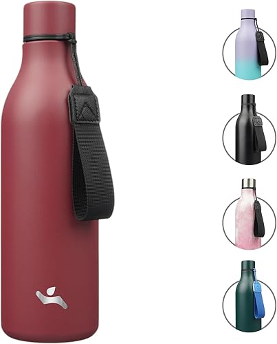 Miniatura 34 de Botella de agua aislada con correa, botella de acero inoxidable de doble pared de 25 onzas, botella de agua al vacío, botella de metal, rosa claro