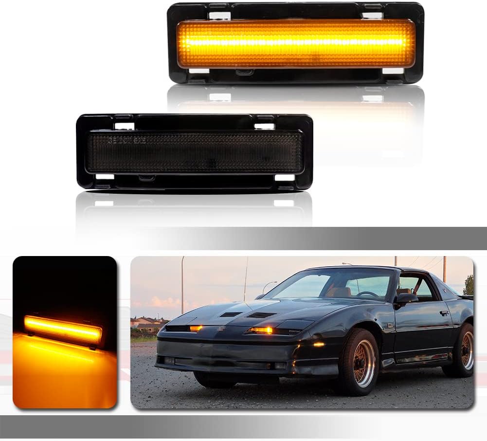For 1982-1992 Pontiac Firebird,1982-1992 Chevy Camaro Front Bumper side Marker Light Turn Signal Light Amber Led Smoked Lens OEM 915589 915590 GM2550118 GM2551110