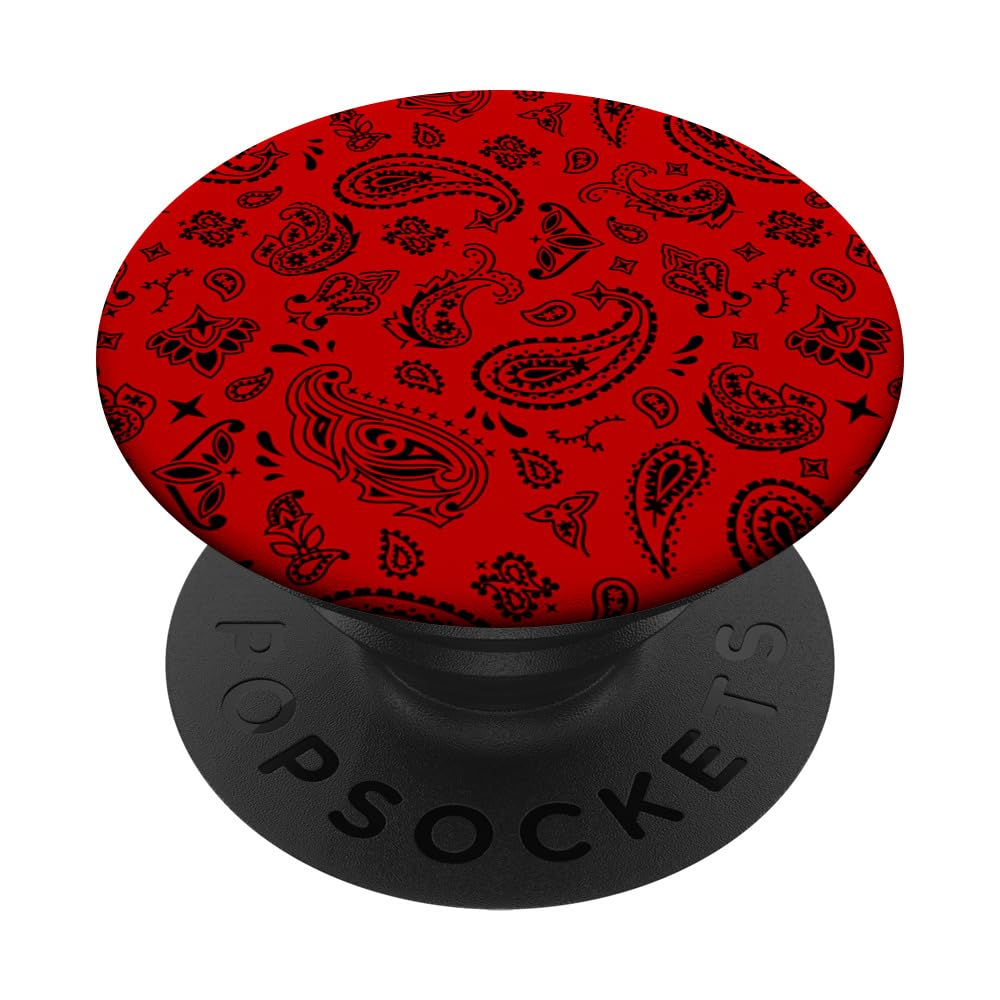 Red Bandana Paisley Pattern PopSockets Swappable PopGrip, Black