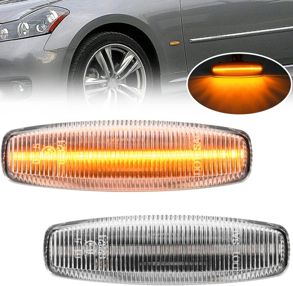 NJSBYL Amber LED Side Marker Lights for Infiniti M35 M45 2008 2009 2010 Clear Lens Side Fender Left Right LED Sidemarker Lamps Replacements