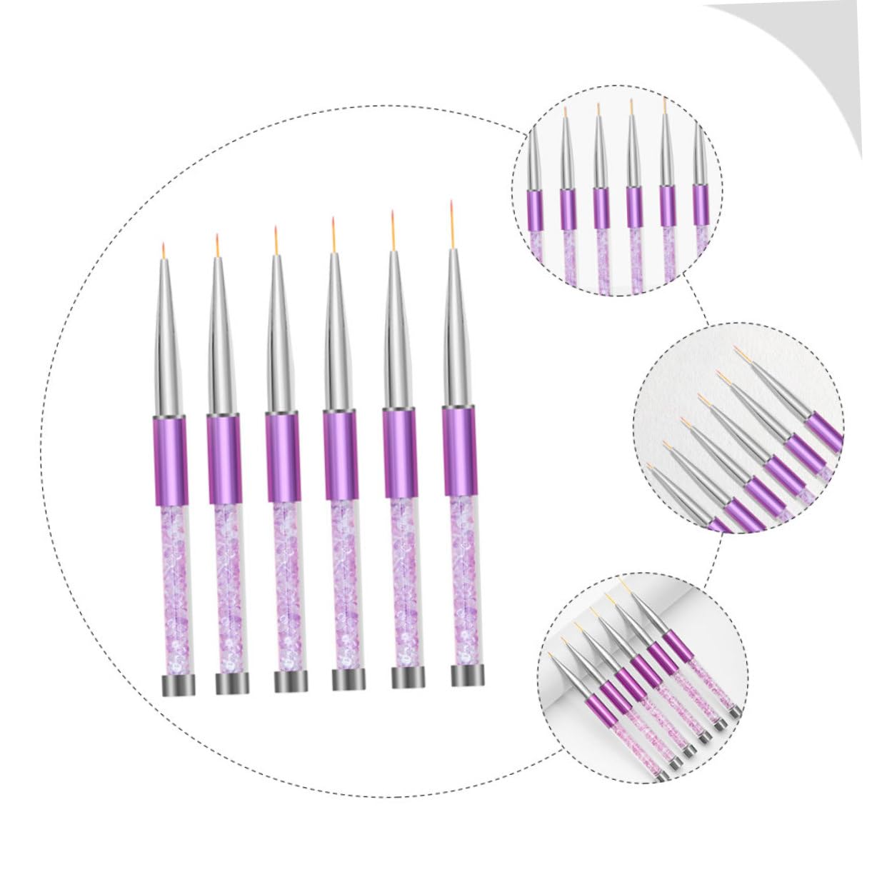 6pcs Two Headed Nail Art Brush for Drawing Lines and Patterns