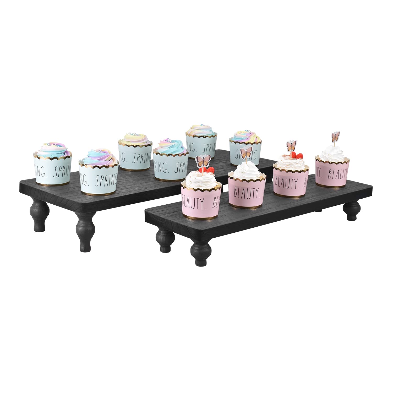 Ikee Design Set di 2 alzate in legno per esposizione di cupcake, dessert, centrotavola, dessert, supporto per servire vasi per piante artificiali, espositore per decorazione da giardino, color caffè