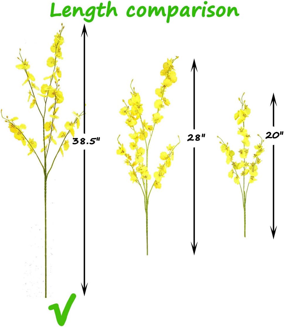 Yellow Artificial Flowers Orchids Silk Fake Flowers in Bulk, 12 Pcs (Each 38.5”), for Wedding Festive Party Home Office Decoration, No Include Vase - Image 7