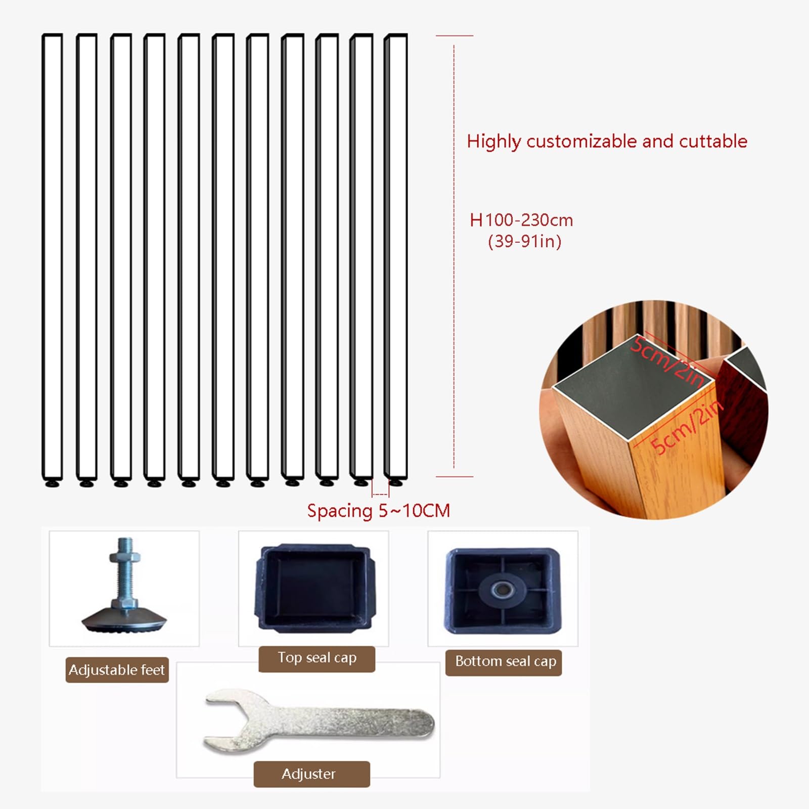 Divisor de ambientes de Techo a Piso，Separador de ambientes con Listones metálicos, Columna de Rejilla Decorativa de Piso a Techo, for oficinas, escaleras y lofts(4 Root,140cm/55.1in/4.59ft)