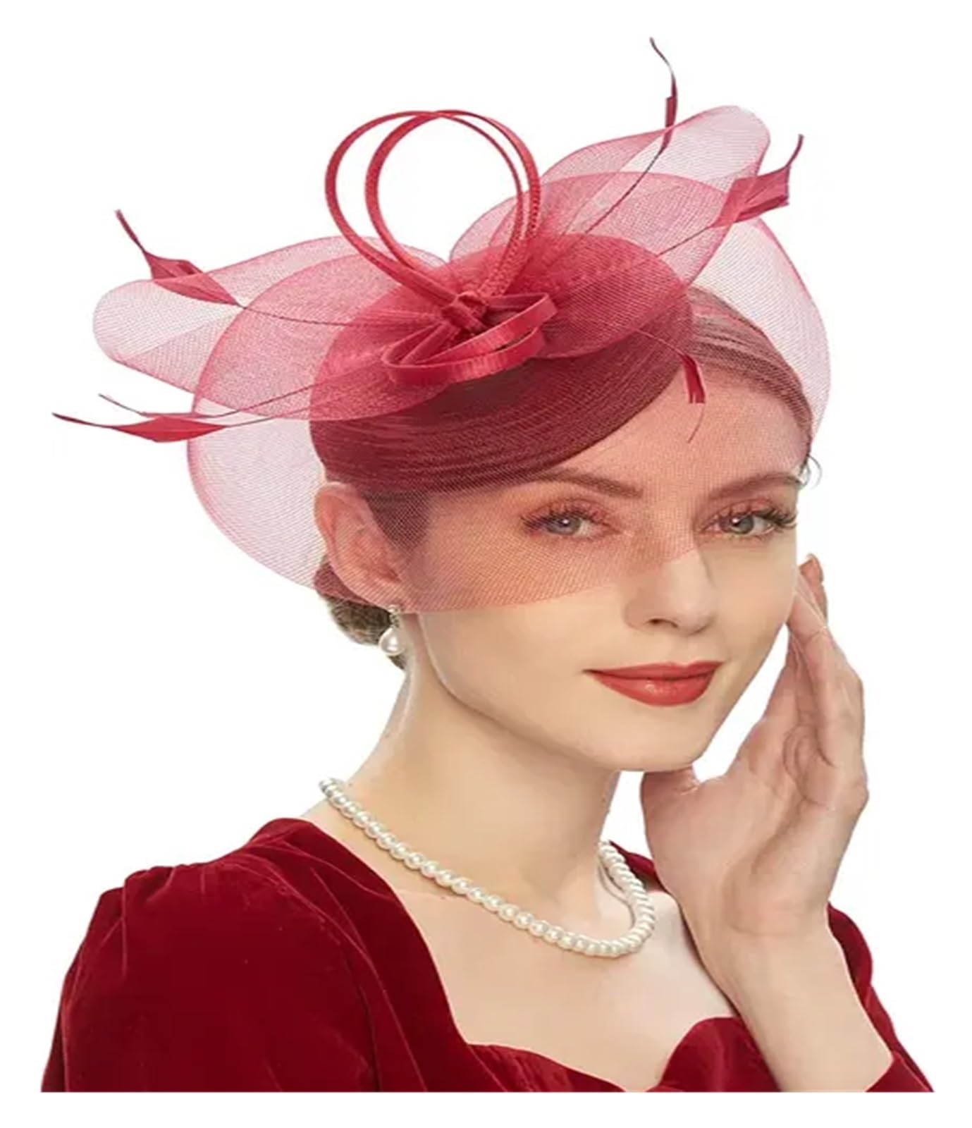 UALXPAO Wedding Hats Vintage Fascinators Tea Party Hats for Women with Feather Mesh Headband and Clip Bridal Wedding Headwear for Tea Party,Weddings(Color2)