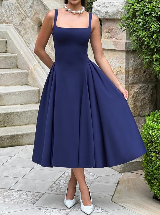 Women's Square Neck Maxi Prom Dresses Flowy A Line Sleeveless Sundress Tank Summer Casual Vacation Dress2