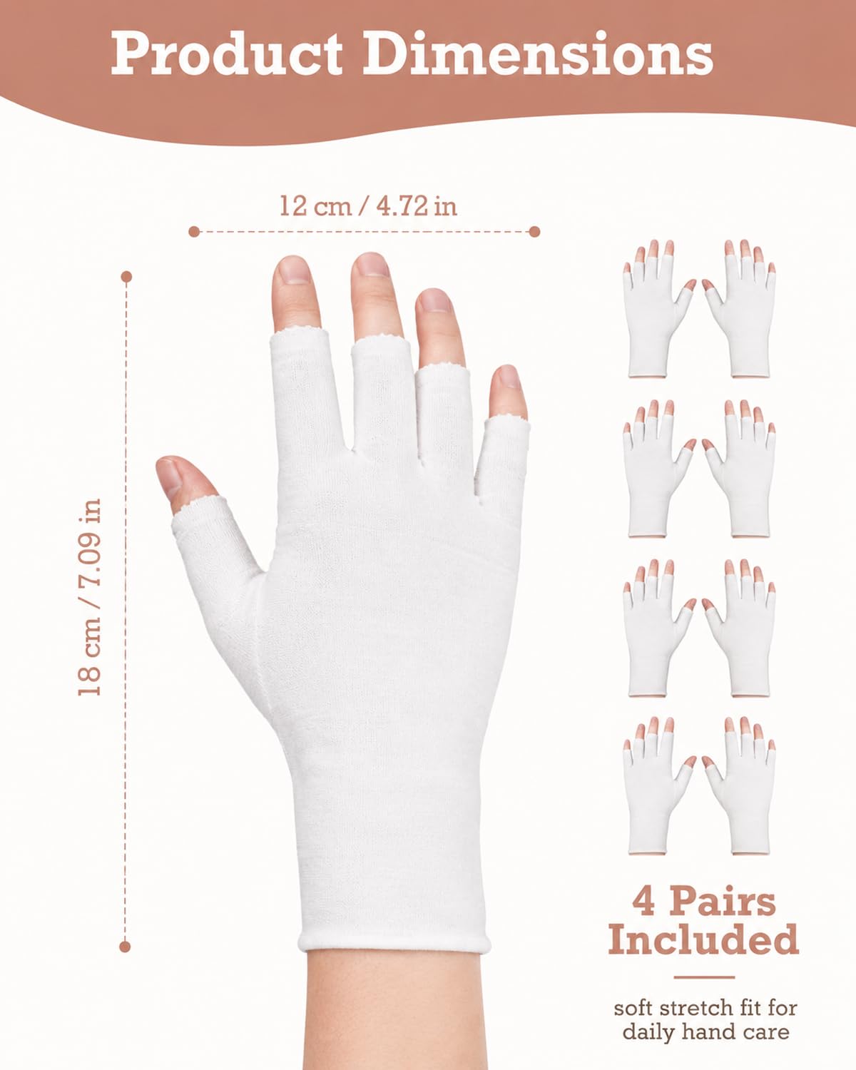 4 Paia Guanti di Cotone Senza Dita, Guanti Protettivi UV per Lampade Gel Unghie, Guanti Sottili per Mani Secche, Touchscreen Trattamento Spa (Bianchi)