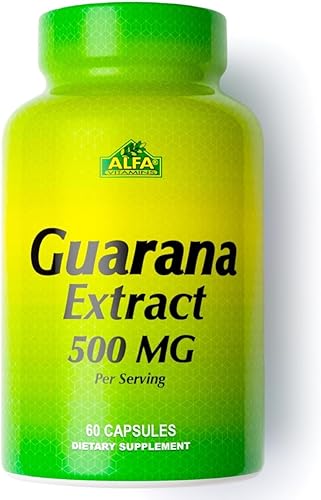 ALFA VITAMINS Suplemento energizante de cafeína herbaria natural Guaraná 500 mg - 60 cápsulas
