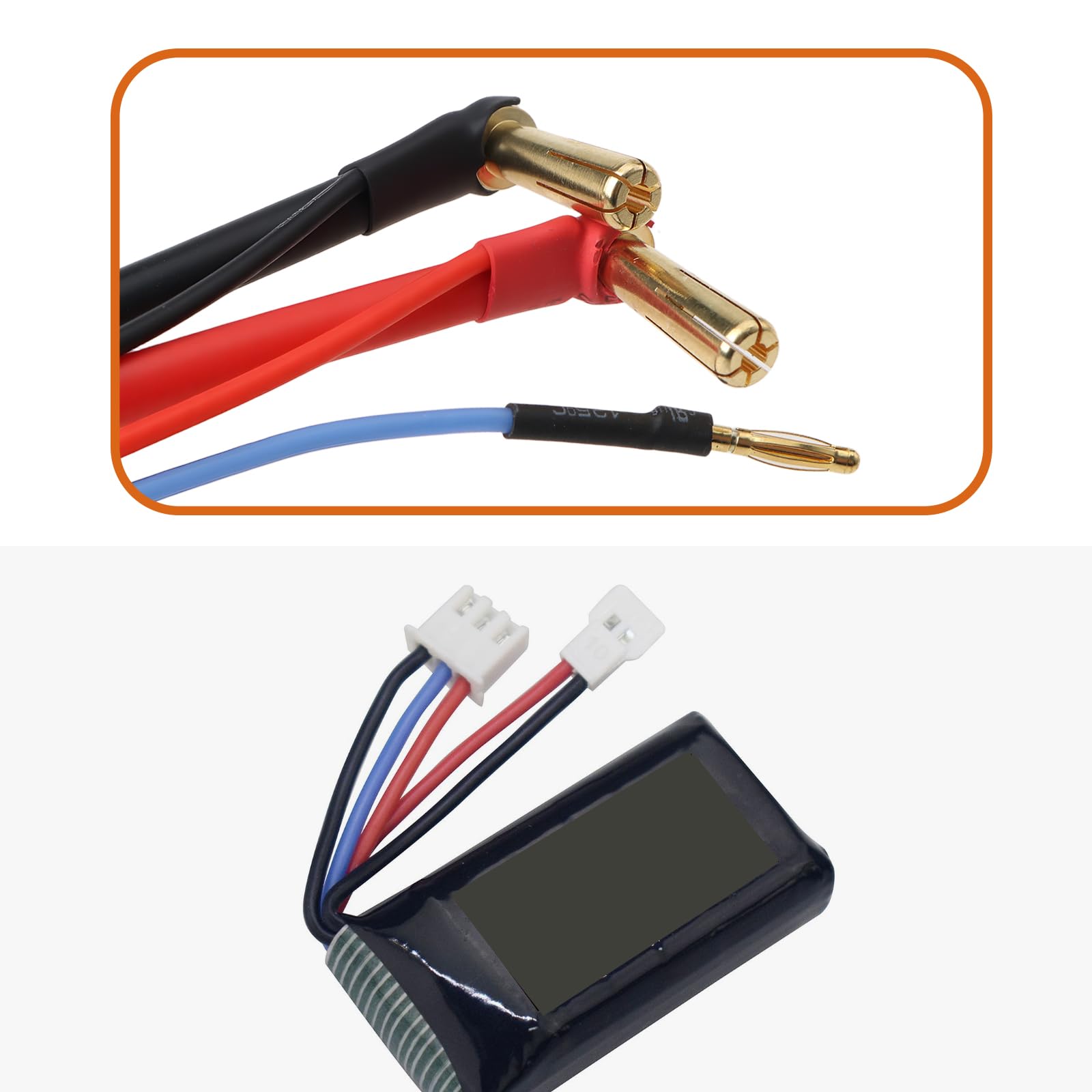 EMSea Kabel adaptera do ładowania baterii RC, 5 mm banan na gniazdo XT60 z wtyczką 2S JST-XH Balance, twarda obudowa 90 stopni, kabel do ładowania akumulatora, 2 sztuki