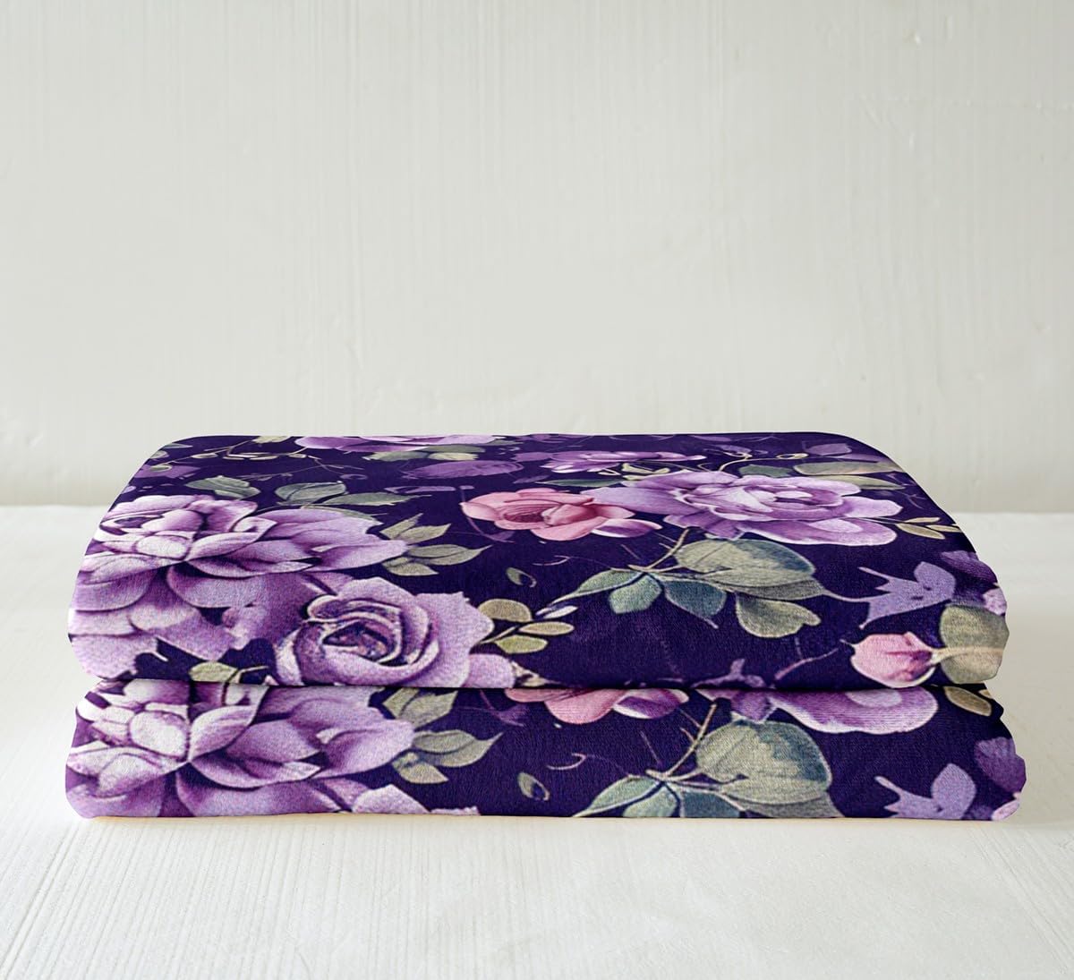 jejeloiu Retro Rose Floral Print Sherpa Blanket Twin 60"x80" Vintage Garden Flower Fleece Throw Blanket Botanical Herbs Flower Watercolor Blossom Plush Blanket Teens Decor Purple Fuzzy Blanket