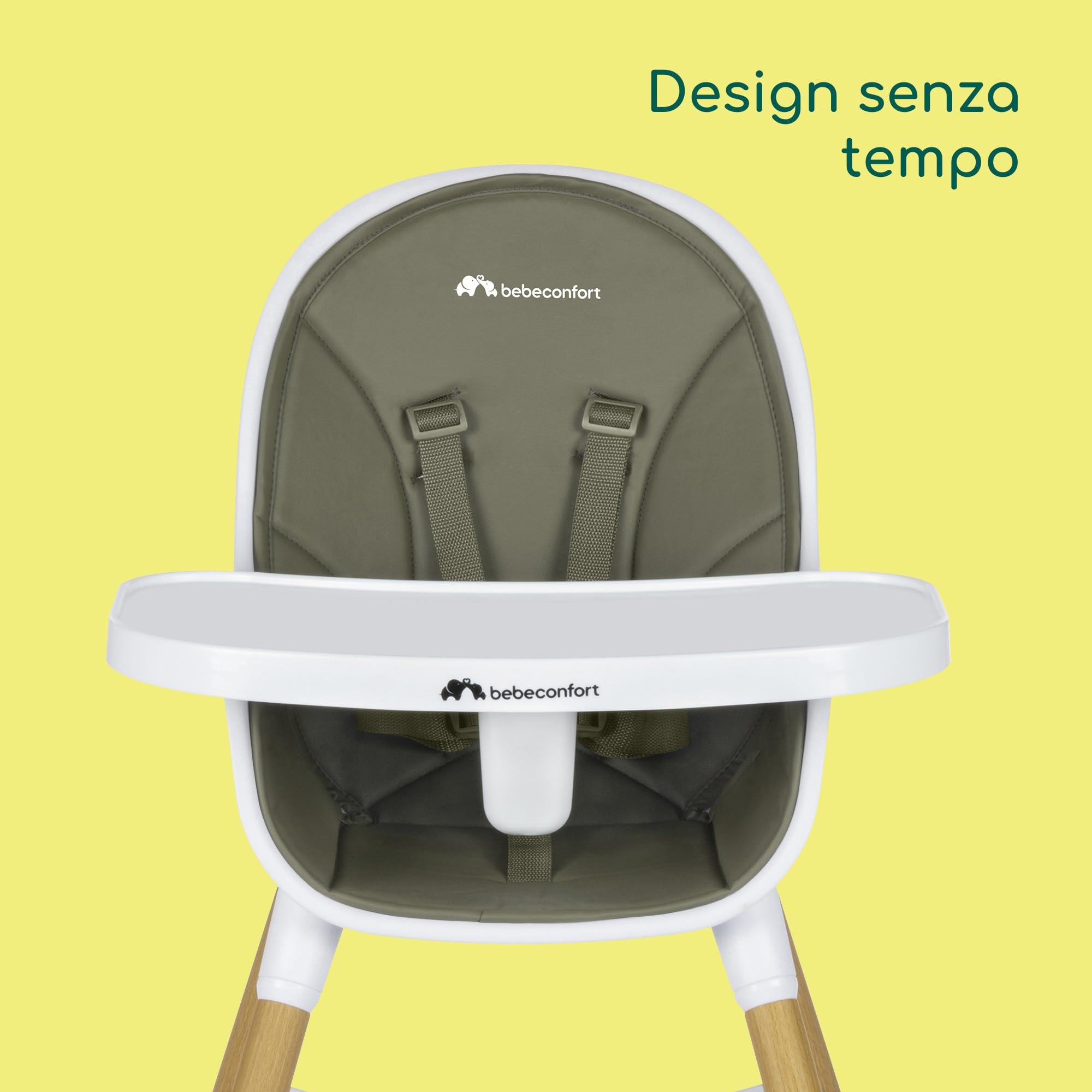 Bebeconfort Avista seggiolone pappa evolutivo che si trasforma in sedia bambino, con imbottitura e vassoio, dai 6 mesi, portata 30 kg, Mineral Green