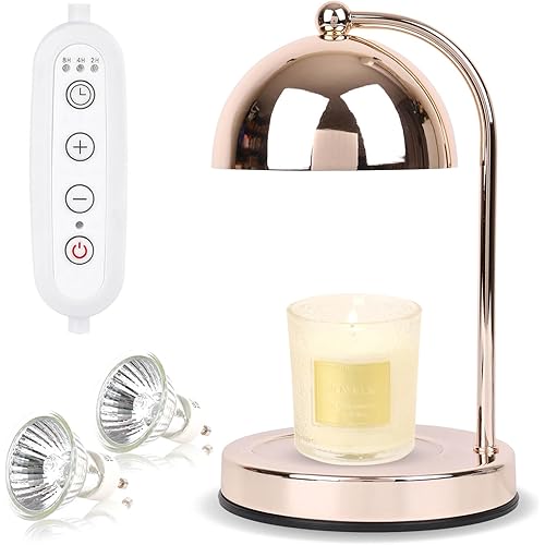 Liknapho Candle Warmer Lamp with 2 Bulbs and Timer, Modern Bedroom Home Decor Dimmable Electric Wax Melt Warmer, Compatible with Jar Candles and Scented Wax, Gifts for Family