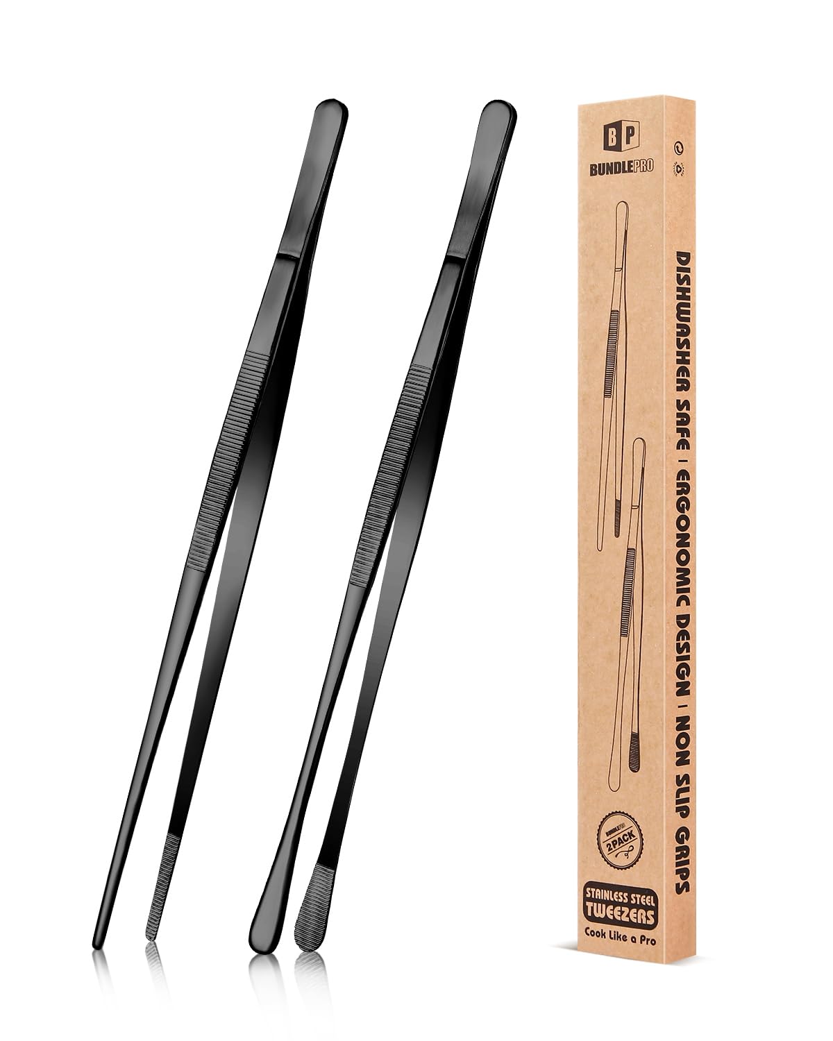 2 Pcs 10-Inch Kitchen Tweezers Fine Tweezer Tongs, Stainless Steel Professional (Bundlepro)