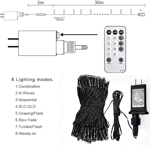 Miniatura 3 de MEHOFOND Guirnalda de 300 luces LED de 105 pies, color rojo, azul y blanco, temporizador del 4 de julio, Día de la Independencia, tira de luces LED,