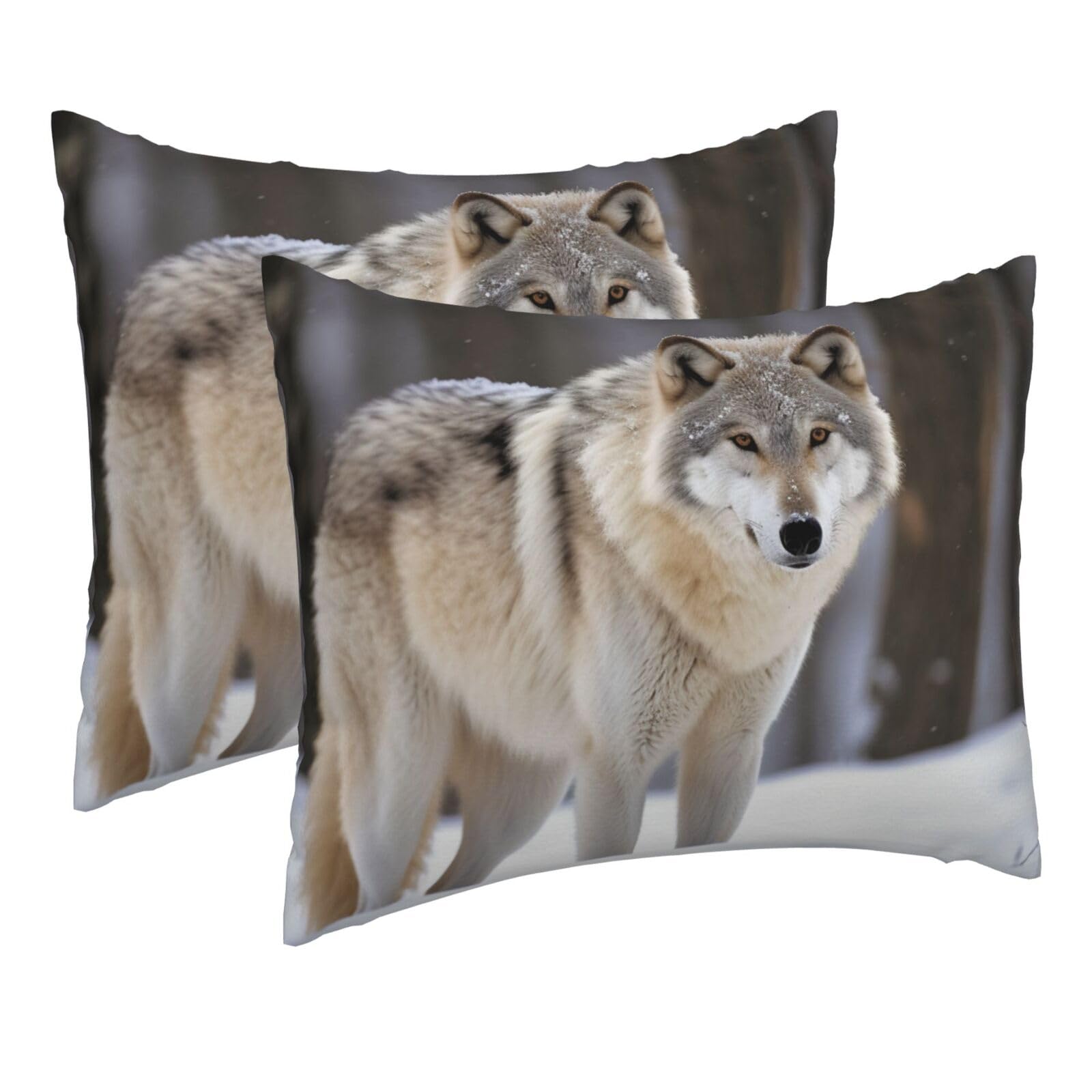2 Pack Pillow Cases with Hidden Zipper, Soft Breathable Pillow Covers for Hair and Skin, Wolf in The Snow Pillowcases 16"x20" Bed Pillow Protectors Cover for Sleeping Gifts