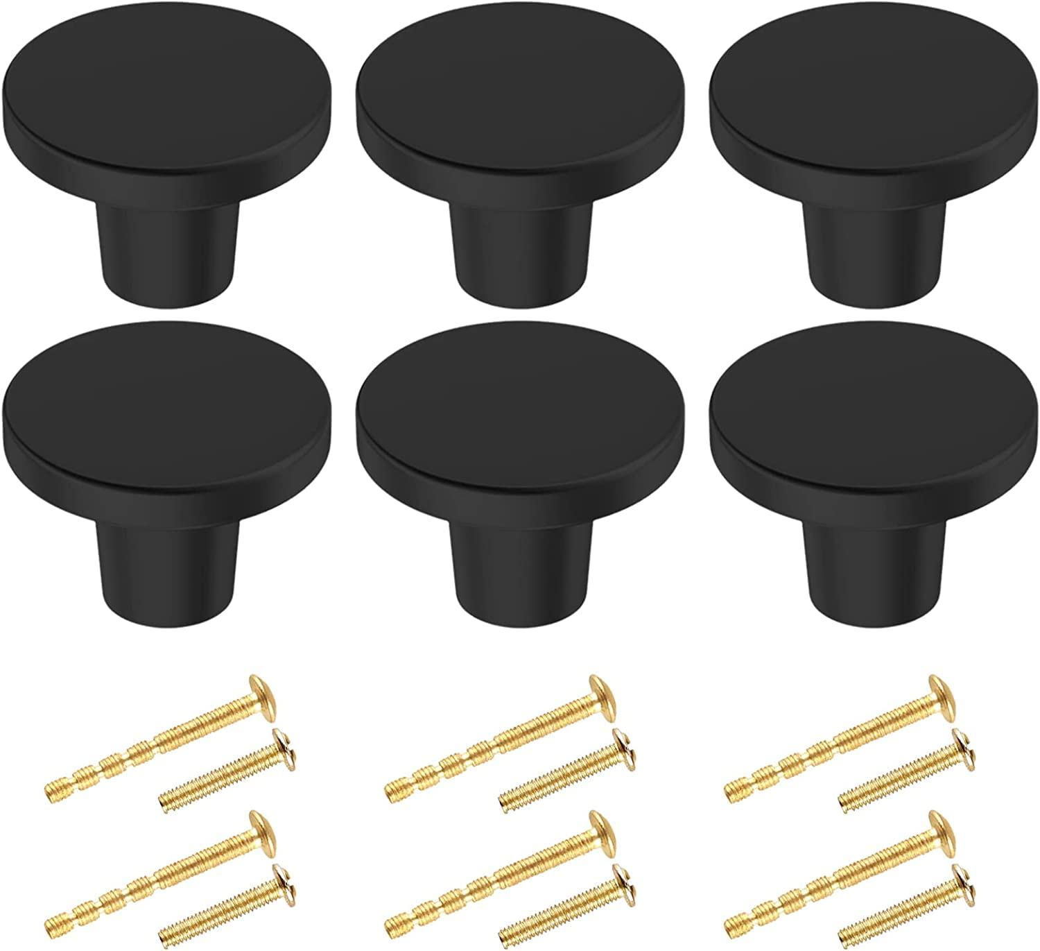 BIGLUFU 6 Pcs Brass Drawer Knobs, 1"/25mm Round Kitchen Cabinet Knobs, Furniture Door Handles Cupboard Pulls with Screws