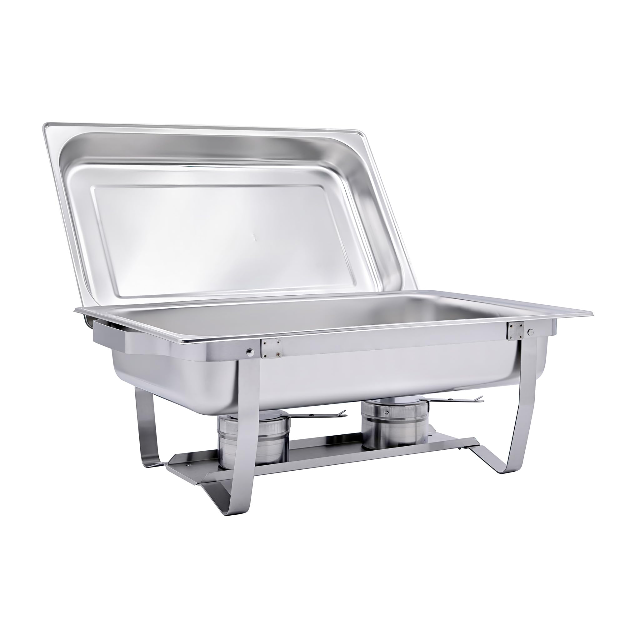 GN-Chafing Dish Speisewärmer Komplettset 1/1 inkl. Gestell mit Tragegriffen und Deckelhalterung, Wasserbadbehälter, GN-Behälter 1/1 65 mm, Brennpastenhalter inkl. Schliessmechanismus