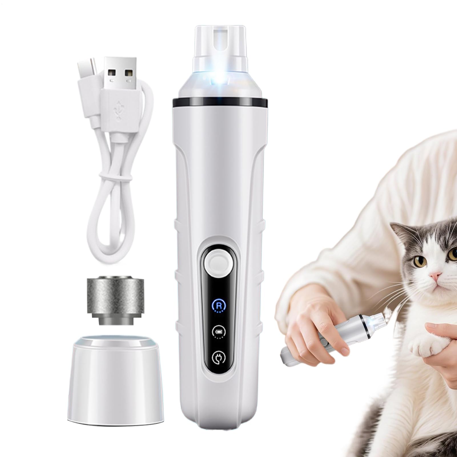 Ponceuse ongles chien rechargeable USB avec tête de rechange et lampe LED