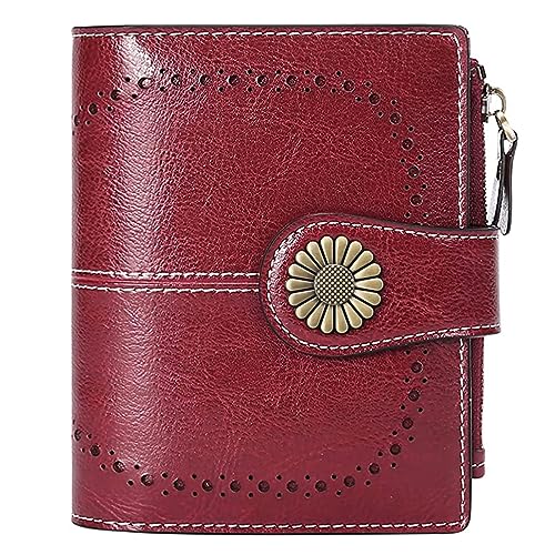 Image of SENDEFN Small Womens Wallet Leather Bifold Card Holder RFID Blocking with Zipper Coin Pocket