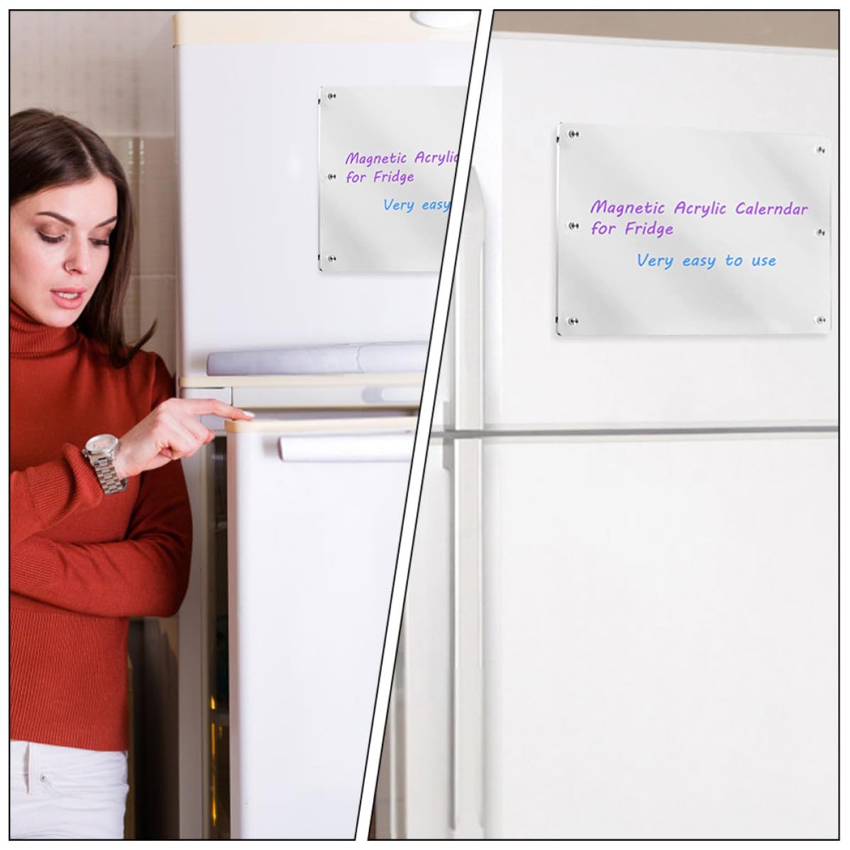 2 Stück Magnetische Whiteboard für Kühlschrank aus Acryl | Wiederverwendbar, Leicht zu Reinigen, für Tagesplanung und Notizen