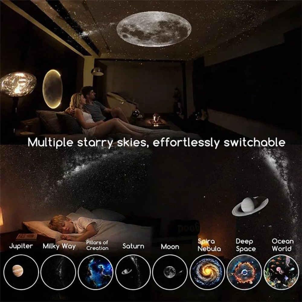 Proiettore Stelle 12 Dischi 360° Regolabile | Cavo direzionale flessibile, controllo 10-100% preciso, fascio luminoso morbido, ideale per atmosfera da stanza.