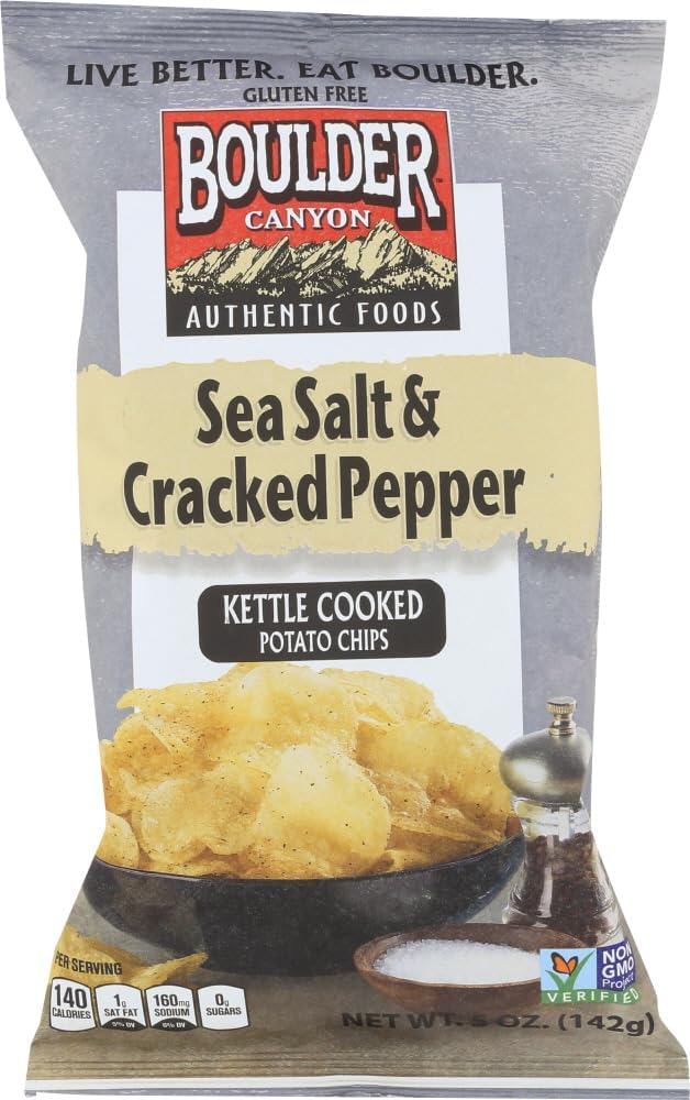 Boulder Canyon Authentic Foods Kettle Cooked Potato Chips Sea Salt & Cracked Pepper -- 5 oz - 2 pc