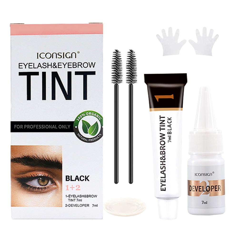 2 in 1 Eyelash & Eyebrow Tinting Kit, Professional Lash & Brow Color Kit, Lasting for 6 Weeks DIY Hair Coloring for Women Home Use Salon 7ml Black