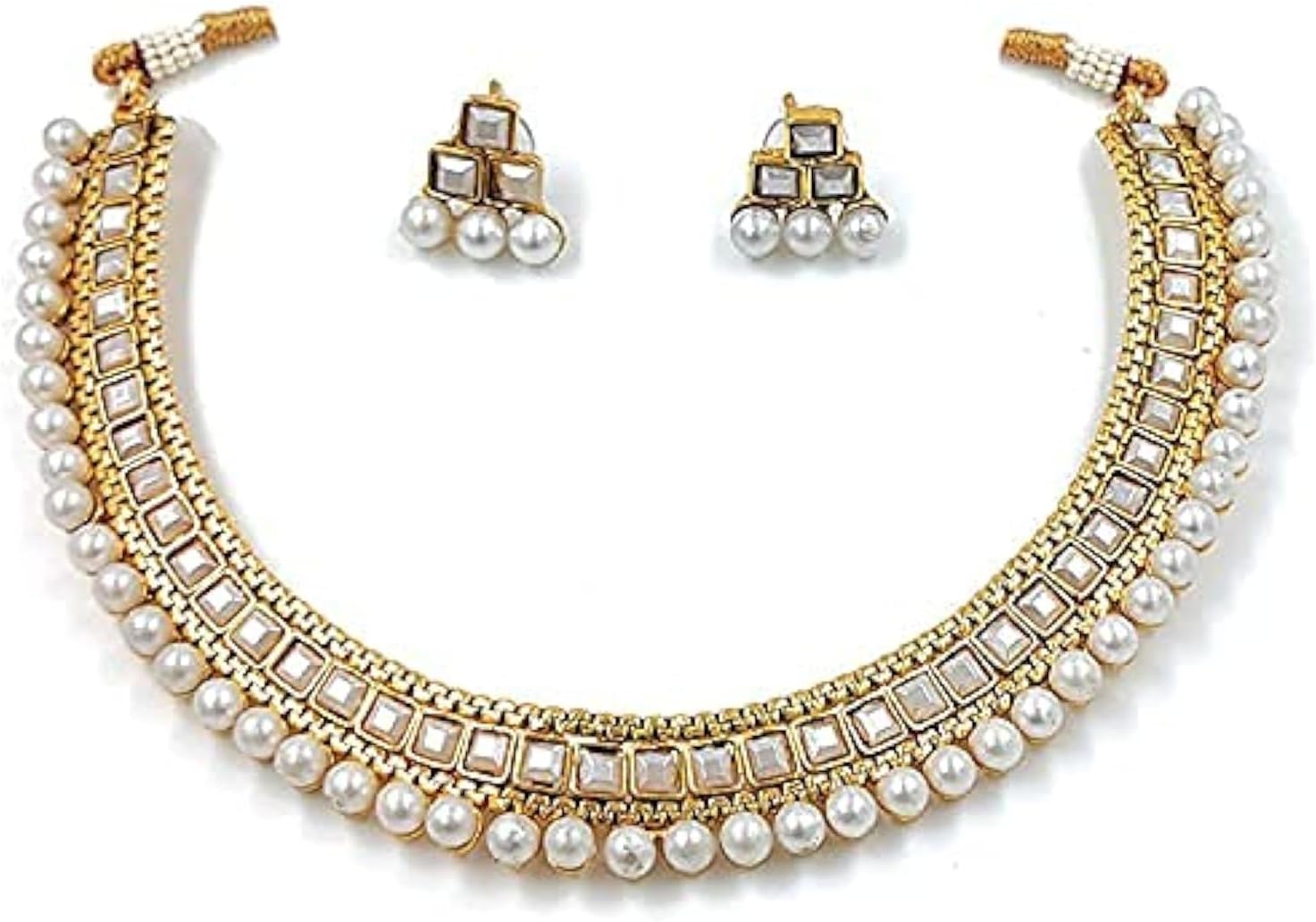 Aheli Ethnic Faux Kundan Pearl Bridal Choker Necklace Indian Traditional Bollywood Jewelry Set with Earrings Gift for Women