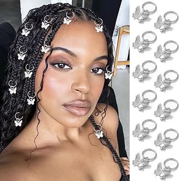 Formery Butterfly Hair Charms Braids Silver Butterflies African Loc Jewelry Accessories for Women 12PCS