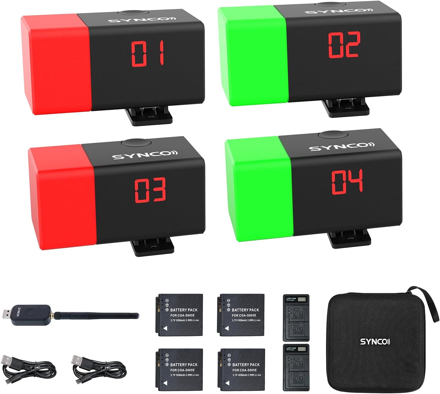 SYNCO 4 Tally Lights System, Lightweight 1000m Wireless Range 2.4G LoRa for Studios and Live vMix Compatible Support 32 Dual-Color Indicator, CE3-Wireless-Tally-Light-System