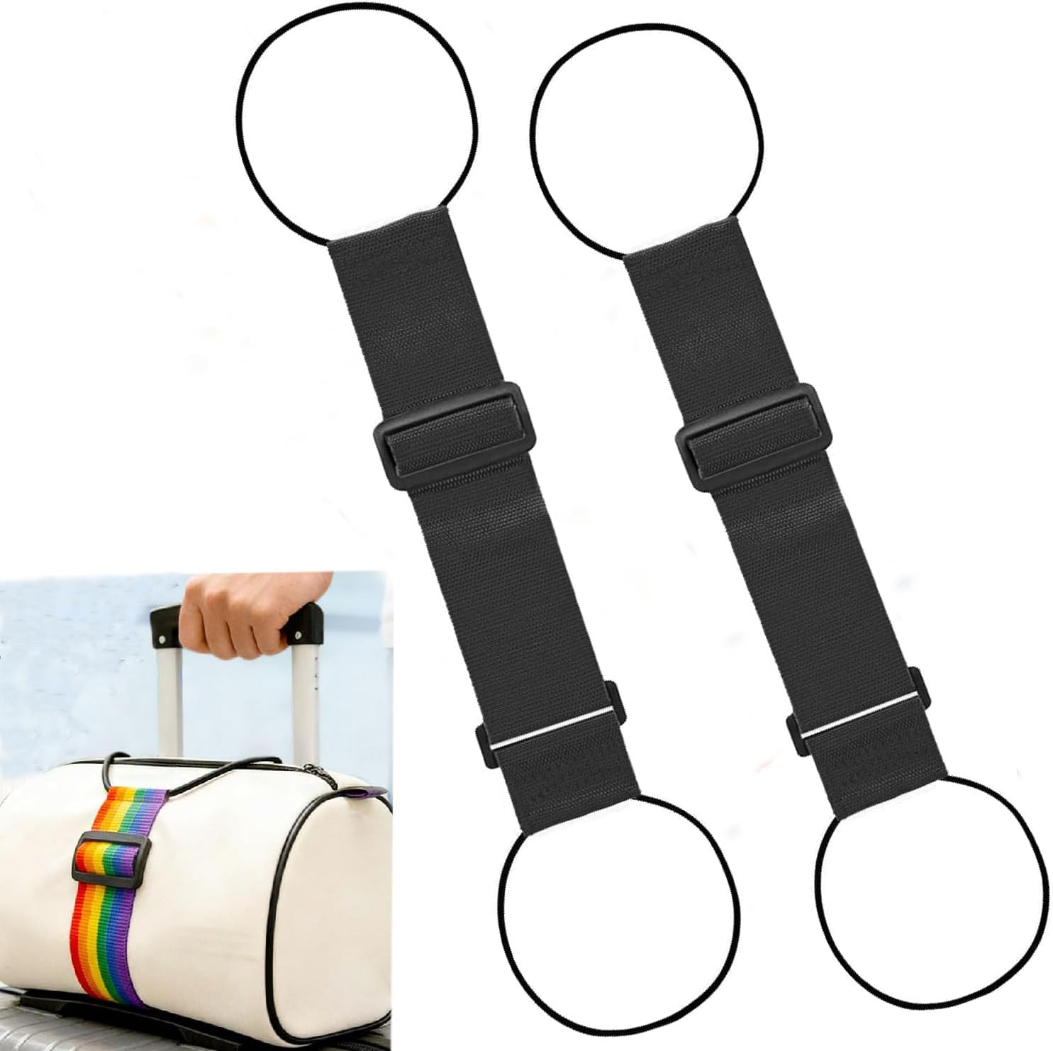 Multi-Use Strong Adjustable Luggage Connector Straps,Flexible and Adjustable Elastic Fastening Belt for Luggage Strap,Luggage Connector Straps for Suitcases Travels Accessories,2 Pack (Black)