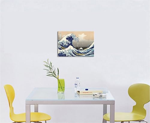 Miniatura 6 de Wieco Art Gran ola de Kanagawa Katsushika Hokusai - Lienzo moderno estirado y enmarcado, impresiones artísticas abstractas de paisajes, pinturas