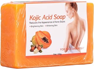 Kojic Acid Soap, Papaya Kojic Acid Soap for Dark Spot and Glowing Skin, Dark Spot Remover Soap Bars Skin Brightening Soap, Moisturizing for Face Body Scars, 100g