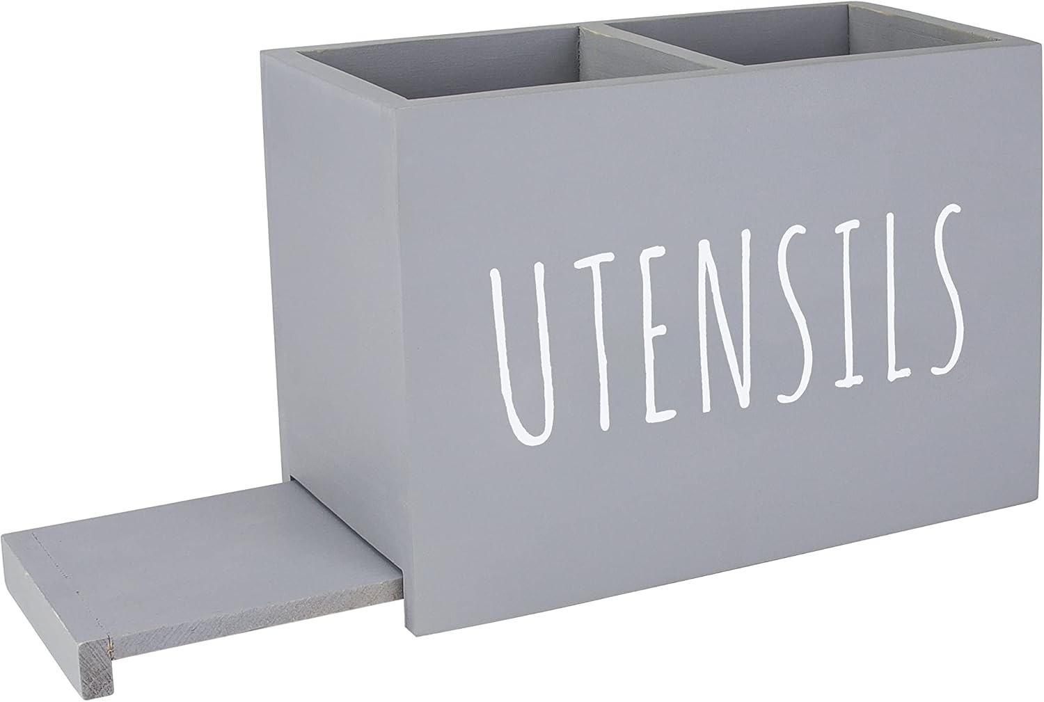 Karisky Kitchen Utensil Holder with Removable Bottom Large 2 Compartments Utensil Organizer Farmhouse Utensil Caddy for Countertop Decor, 9 x 7 x 5 Inch, Gray : Everything Else