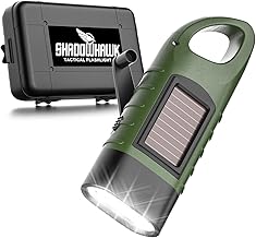 Shadowhawk Solar Flashlight with Hand Crank - Mini Emergency Dynamo Flashlights Portable Rechargeable LED Flashlight with Carabiner Flashlight for Outdoor/Camping/Outage/Survival (Green)