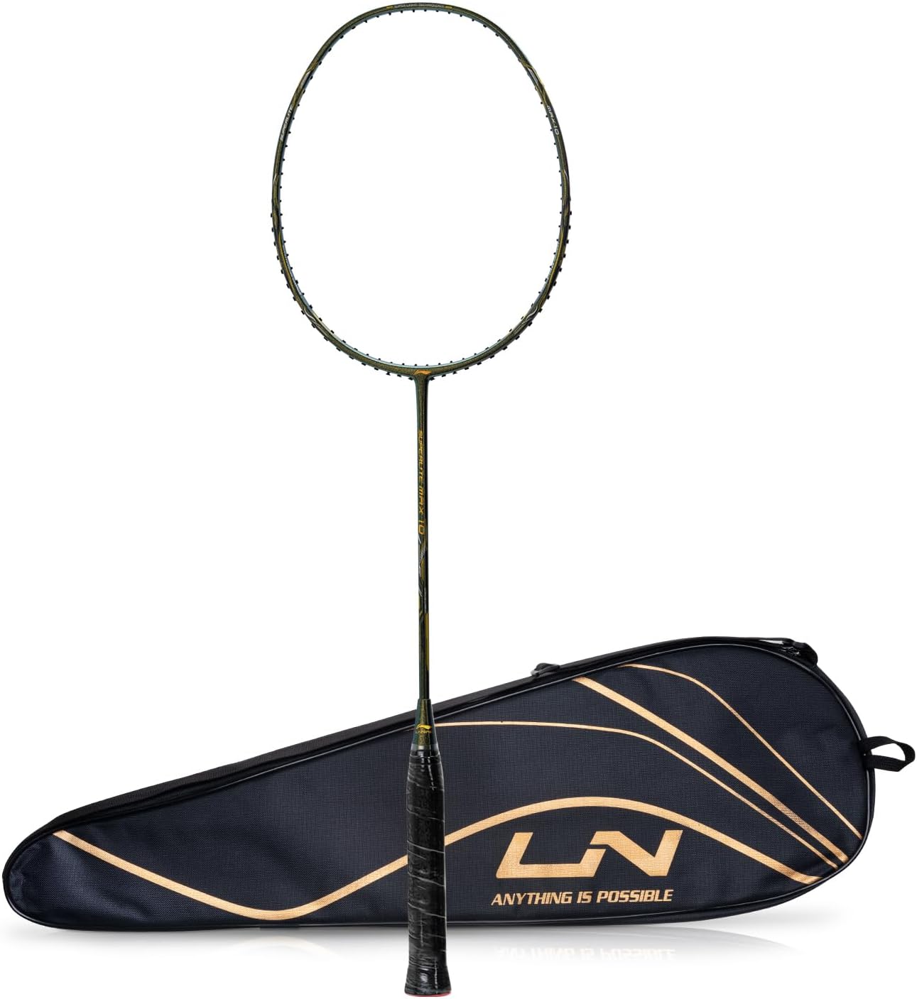 G-Force Superlite Max 10 Carbon Fibre Badminton Racket with Free Full Cover(80 Grams, 28 Lbs) (Emerald/Gold/Silver)