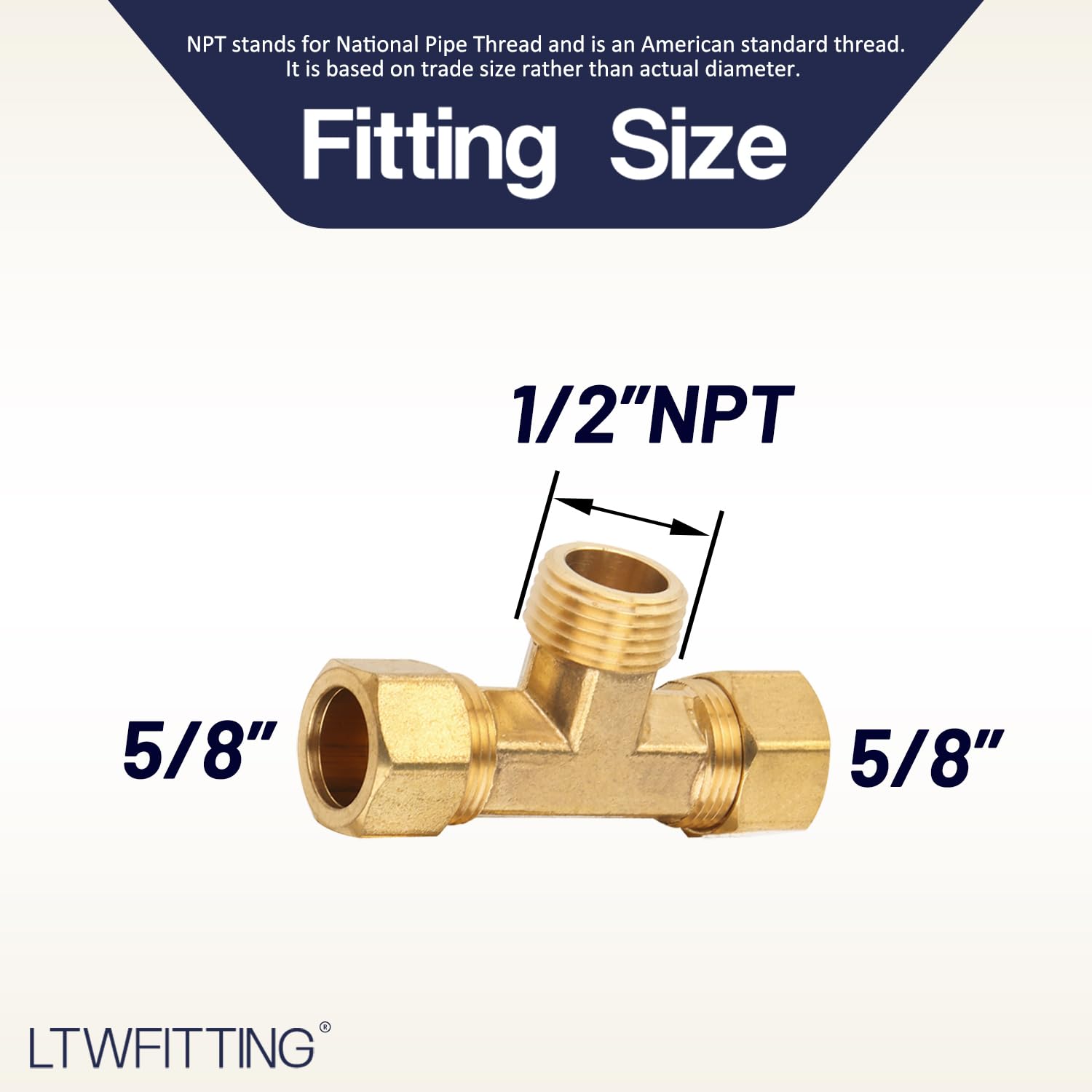 Ltwfitting Laiton 5/20,3 cm OD X 5/20,3 cm OD X 1/5,1 cm mâle NPT Compression Branch Tee Fitting (lot de 5)