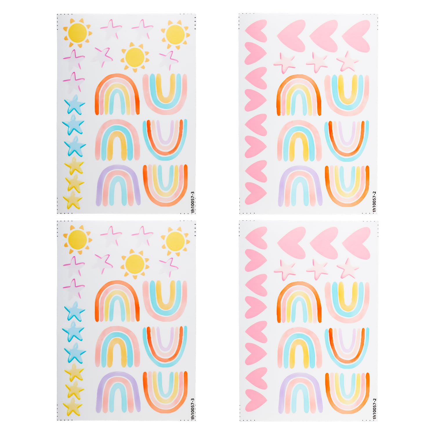 Bojueshaw Pink 82Pcs Watercolor Wall Decals,Removable Diy Cartoon Stickers With Rainbows,Hearts,Stars & Suns For Kids’ Rooms, Nursery,Bedroom Decor(Pink)