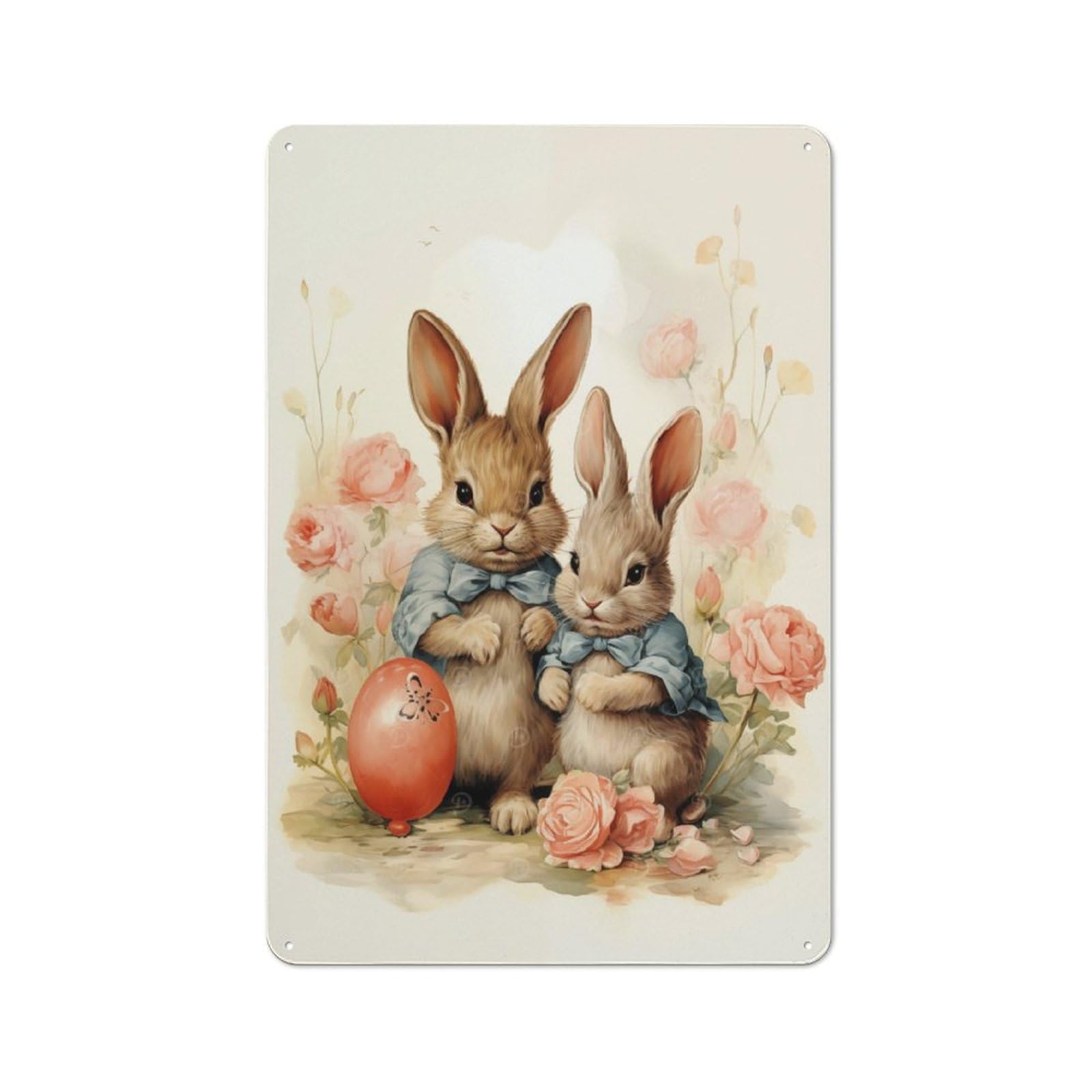 Junmoney Style-12 Bunny Couple Artwork Cottage Style Metal Wall Decor 30X20cm, Country Metal Sign For Kitchen, Cottage, Porch Or Garden Room