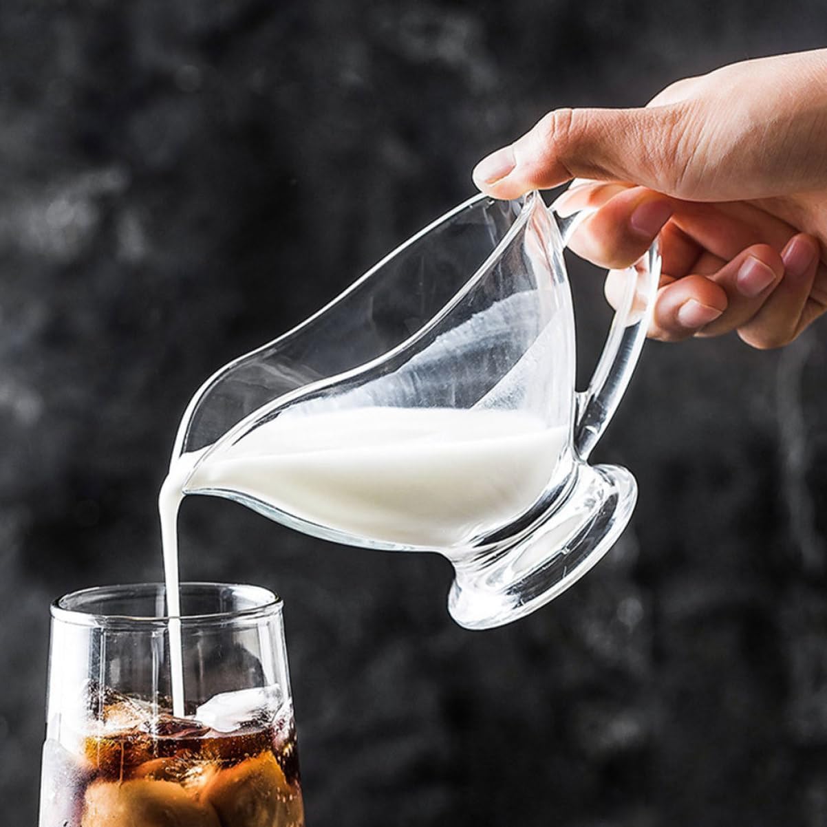 VOSAREA Clear Glass Gravy Boat with Ergonomic Handle Sauce Container for Serving Dressings Sauces and Gravies for Parties Thanksgiving and Everyday Use
