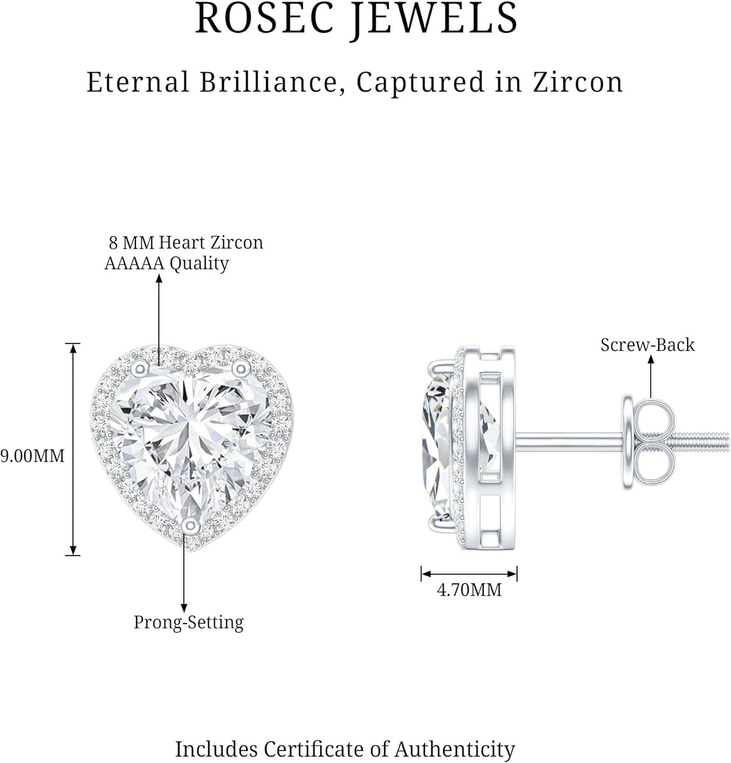 Certified 4 Carat Cubic Zirconia Heart Earrings in Silver, Aaaaa Quality, CZ Diamond Stud Earrings - Gift For Women - Image 6